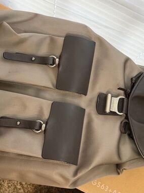 Men's Tan Canvas and Dark Brown Leather Travel Backpack